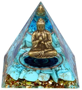 Little Buddha Statue in Healing Crystal Organite Pyramid - Obsidian with Baby... - Picture 1 of 7