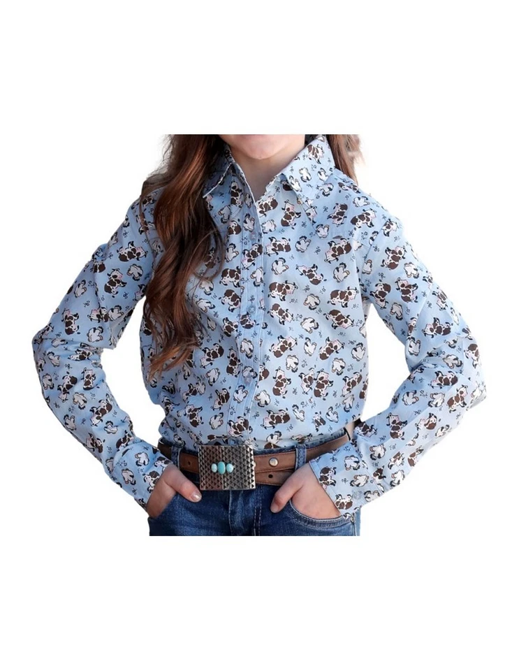 Cruel Girl Western Shirt Girl L/S Cow Print Glitter Buttons CTW3380002 - Image 1 of 1