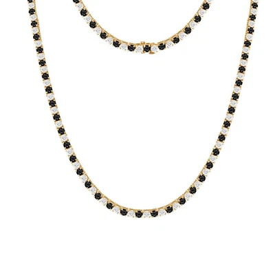 Collar de tenis de 20" de diamantes blancos y negros creado en laboratorio de 30 quilates de oro amarillo de 14 quilates Foto 1 de 4