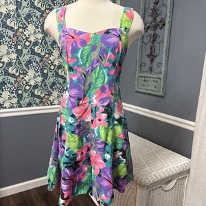Vintage 90S Hawaiian Tropical Print Mini Romper Sz L Made In USA LEILANI - Picture 1 of 15