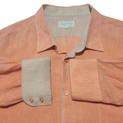 Inserch Men 5XL 100% Linen Tunic Orange Pocket Contrast Inside Cuff Roll Tab - Image 1 of 4