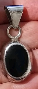 Mexico Silver Black Onyx Pendant 2" Tall Women's Vintage - Picture 1 of 8
