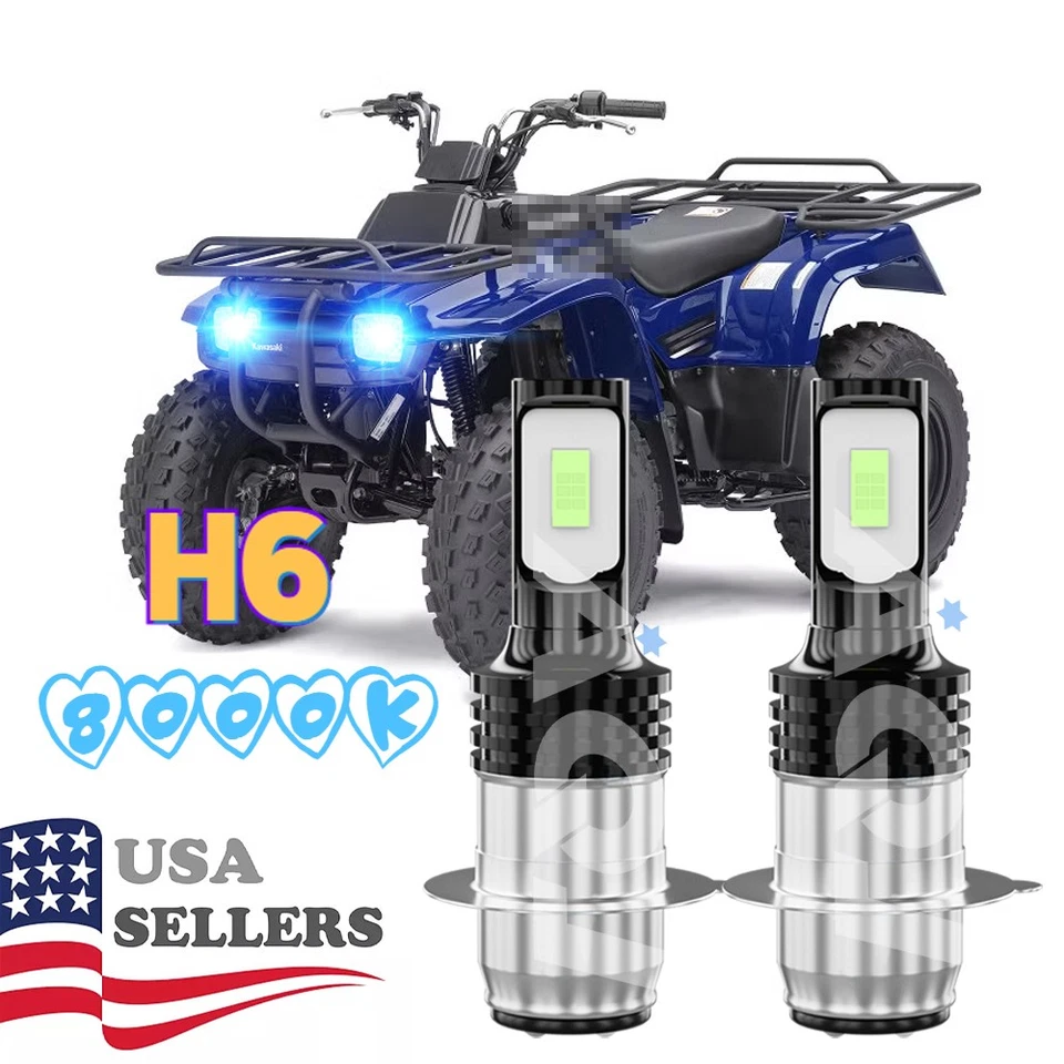 H6 For Kawasaki Bayou 400 1993-1999 2x 8000K White LED Headlights Bulbs Kit Foto 1 de 4