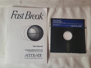 Fast Break Basketball Accolade Commodore 64/128 Computer 1988 Disk & Manual ONLY - Picture 1 of 3