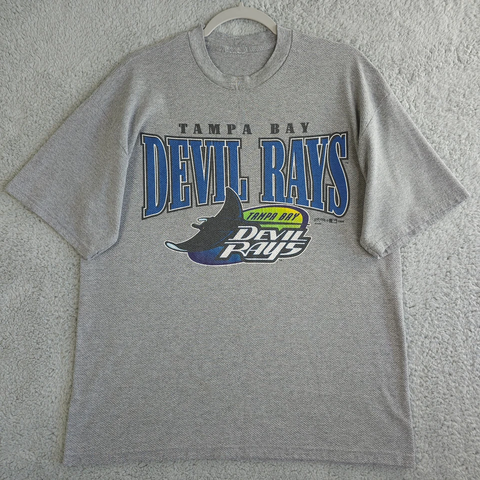 Camisa De Colección Tampa Bay Devil Rays Hombres L Gris Waffle Hank Aaron Original MLB '99 Foto 1 de 4