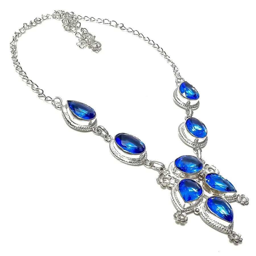 Iolite 石英宝石手工 925 纯银珠宝项链 18 码 — 第 1/1 张图片