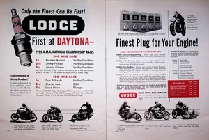 1955 Daytona Racing Brad Andres Lodge Motorcycle Spark Plugs - 2-Page Vintage Ad - Picture 1 of 1
