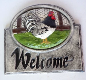 Vintage Hand Crafted & Painted Ceramic Welcome Wall Plaque Rooster Farmhouse - Picture 1 of 9