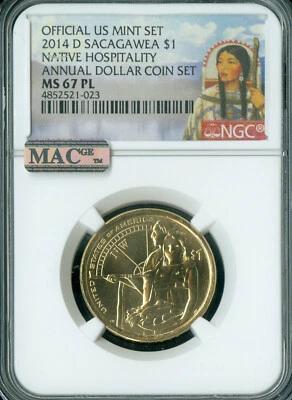 2014 D SACAGAWEA DOLLAR NGC MS67 PL ANNUAL SET MAC SPOTLESS . - Image 1 of 2