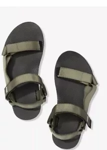 Victoria’s Secret PINK Beach Adjustable Strappy Sandals Slides Army green Sz L - Picture 1 of 2