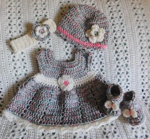 Handmade Baby Girl Crochet Dress Set 0-3 months Newborn Multi-Color - Picture 1 of 8