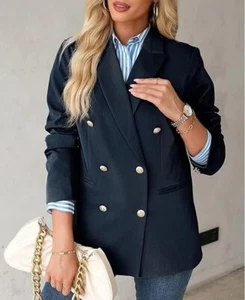 Dokotoo Double Breasted Blazer Jacket Coat Womens XL Blue Gold Button Career - Picture 1 of 8