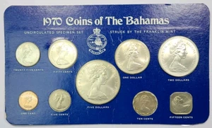 1970 Münzen der Bahamas 9 Kursmünzensätze Stempelglanz Franklin Mint - Bild 1 von 3