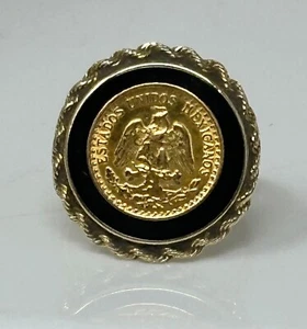 MEXICAN UNIDOS PESOS Coin Vintage Ring solid 14k Yellow Gold - Picture 1 of 8