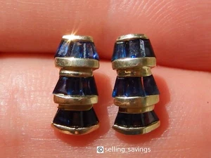 10K SOLID YELLOW GOLD 1.44 TCW SAPPHIRE CHANNEL SET 1/2" TALL HUGGIE EARRINGS - Picture 1 of 18