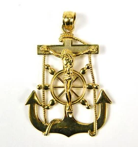 Wunderschöner 10K Gelbgold Anker mit Kruzifix Anhänger Schmuck - Bild 1 von 8