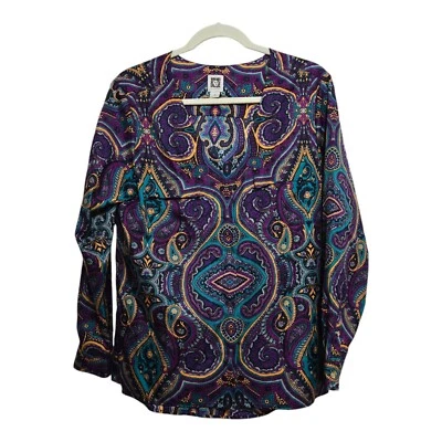 Blusa Anne Klein Paisley Púrpura Verde Mostaza Amarillo Talla Mediana Colorida Foto 1 de 4