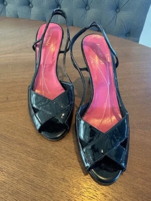 Kate Spade Women’s BLACK Patent Leather Peep Toe Slingback Heels Shoes (8M/8) - Image 1 of 4