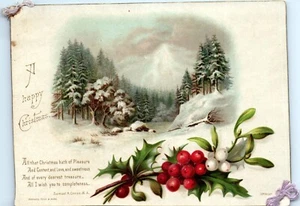 Christmas Poem by Samuel Kowan Antique Raphael Tuck Christmas Card Snow Holly - Picture 1 of 2