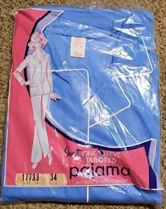 Pigiama sartoriale vintage NOS Sears blu maniche lunghe nylon 2 pezzi taglia 34 17733 - Foto 1 di 4