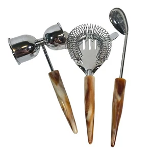 Bakelite Handle Bar Utensils 1950s Chrome Japan Barware Stirrer Spoon Measurer - Picture 1 of 8