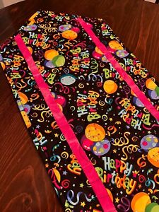 Handcrafted-Quilted Table Runner-Happy Birthday-Celebrate - Streamer & Balloons