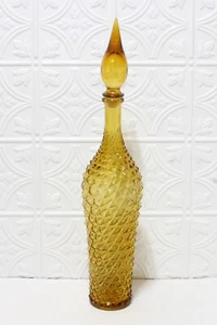 Genie Bottle Amber Glass Decanter & Topper Diamond Point MCM 21.5" Big Vintage - Picture 1 of 8