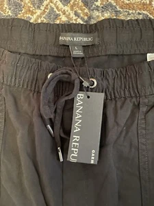 BANANA REPUBLIC - WOMEN'S LARGE Black DRAWSTRING WAIST WIDE LEG PANTS W/ POCKETS - Picture 1 of 5