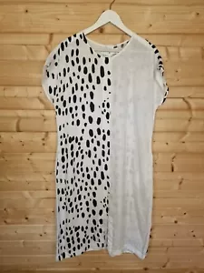 Grizas 100% washed linen White Midi dress Animal Print size Medium Pockets - Picture 1 of 16
