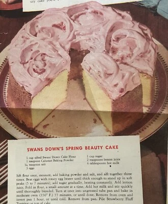 SWAN'S DOWN CAKE Spring Beauty Cake Recipe June 1943 & War Bonds Advertisement - Image 1 of 4