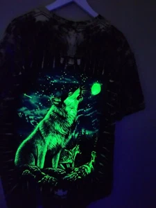 Glow In The Dark Wolf Howling Moon Shirt Tie Dye Rock Eagle XL 46-48 - Picture 1 of 9