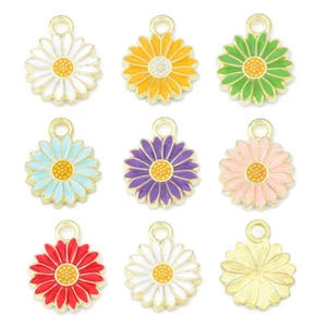 Lote de 10 cuentas colgantes de metal con dijes de girasol esmaltados de 13 mm para hacer joyas - Imagen 1 de 13