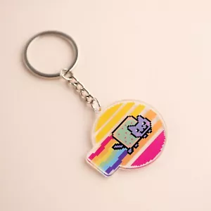 Cute Nyan Cat Rainbow Pop Tart Vaporwave Cartoon Keychain Keyring Key Ring - Picture 1 of 1