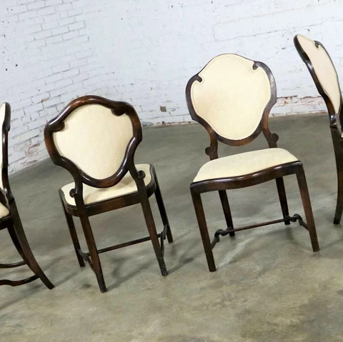 Art Nouveau or Art Deco Shield Back Antique Dining Chairs Set of Four Cover