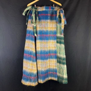 Vintage Mohair Decke Wickelrock blau grün Madras kariert 60er - Bild 1 von 10
