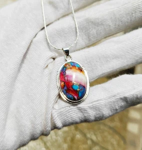 Oyster Copper Turquoise Gemstone Pendant 925 Sterling Silver Gift For Jewelry - Picture 1 of 6