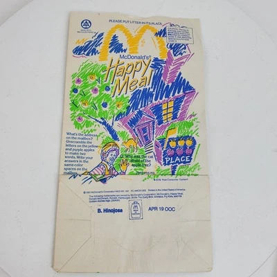 Vintage 1991 McDonald's Happy Meal Paper Bag Hamburgler Cat Tree - Image 1 of 2