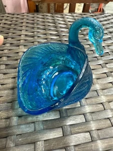 Vintage L.E. Smith Glass Co Türkis Pressglas Offen Schwan Schmuck Schale - Bild 1 von 4