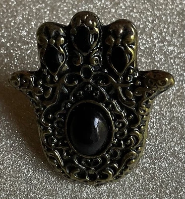 Anel ajustável Hamsa banhado a bronze - Preto - Imagem 1 de 2