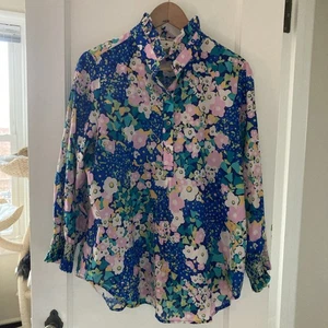 Tunika-Bluse Damen blau/rosa Blumenmuster Baumwolle Größe L - Bild 1 von 7