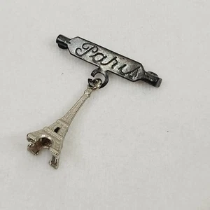 Broche prendedor vintage París Torre Eiffel 3D colgante encanto Francia turista tono plata - Imagen 1 de 6