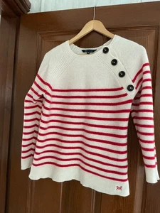 Womans Crew Clothing Red striped jumper size 12 feature buttons - Picture 1 of 16