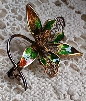 spilla vintage Argento Dorato Fiore Smaltato  - Immagine 1 di 3