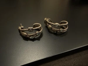 David Yurman silver Confetti Hoop Earrings Diamond Stones - Picture 1 of 6
