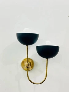 Handmade Brass Mid Century Shade Wall Sconce - Brass Wall Fixture Fast Shipping - Picture 1 of 6