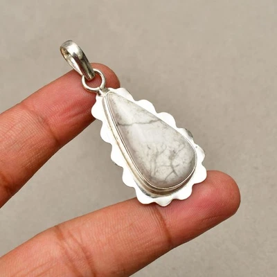 Howlith Edelstein handgefertigt 925 Sterlingsilber Schmuck Anhänger 1,88 Zoll - Bild 1 von 4