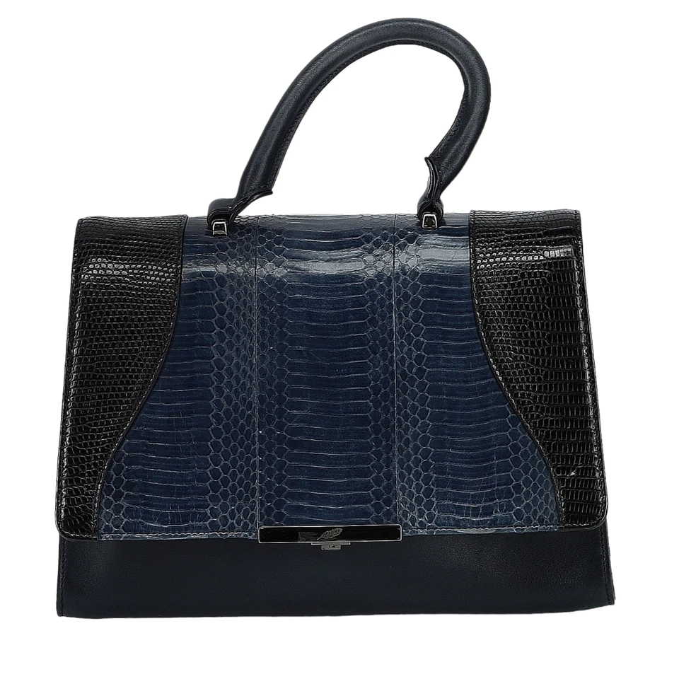 KHIRMA Eliazov Oxy Cuero Lagarto Serpiente Cartera Bolso de Hombro Monedero Negro Azul Foto 1 de 4