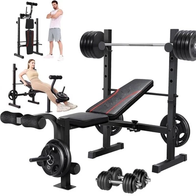 8 in 1 600LBS Weight Bench Set with Squat Rack Leg Extension & Leg Curl Workout - Image 1 of 4