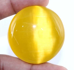 Zertifiziertes gelbes Katzenauge 166,65 Karat runder Cabochon natürlicher Edelstein Y789 - Bild 1 von 6