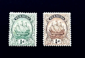BERMUDA Stamp Lot - 1912 Caravel Ship 1/4 1/2d Mint OG H r52🔥 - Picture 1 of 2
